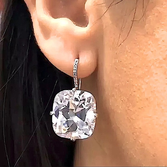 NEW WHITE GOLD FILLED PRINCESS CUT DIAMOND ZIRCON EARRINGS - Picture 6 of 12